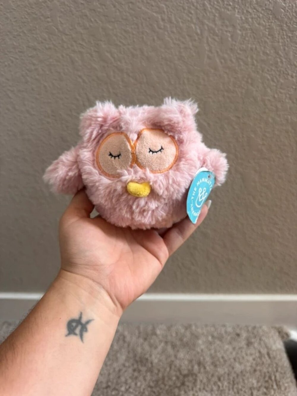 The Manhattan Toy Company Squeezmeez Sleepy Owl Pink Plush Stuffed Toy 5"